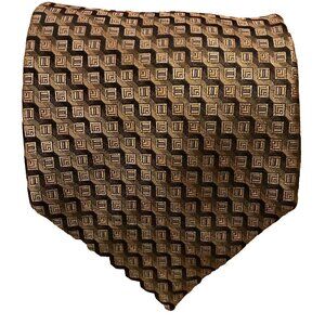 Joseph & Feiss Tie 100% Silk Extra Long Necktie Brown Blue Geometric